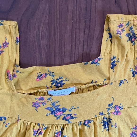 Lucky Brand Floral Yellow Womens Medium Top Square Neck Boho Casual Country - Picture 3 of 8